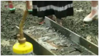 A picture of the DIY experiment conducted by the BBC to prove thermite cannot cut a steel beam